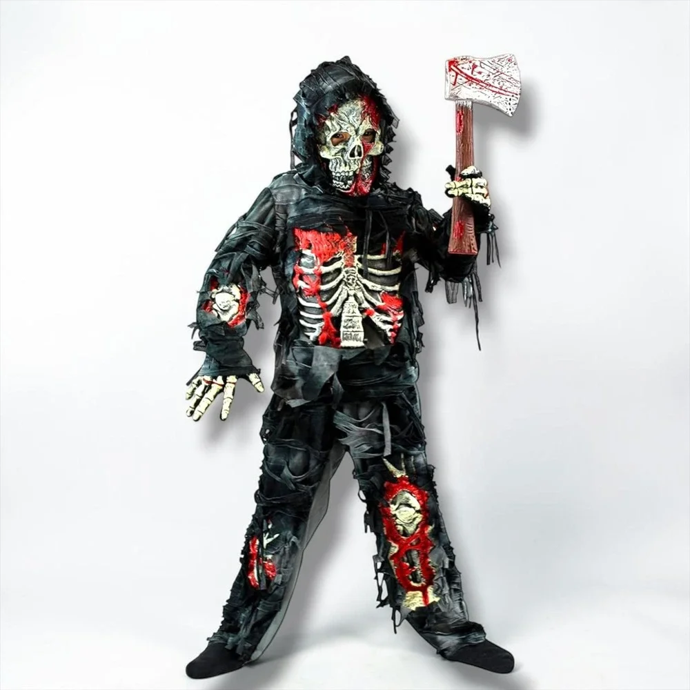 Spooktacular Creations Kids Zombie Costume Medium 8-10 Mask Hoodie Pants Axe New